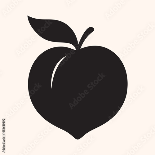 Peach Fruits Silhouette Isolated Vector Icon On White Background. 