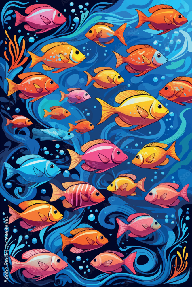 Decorative shoal of tropical fish – vibrant vector underwater illustration Decorative shoal of tropical fish – vibrant vector underwater illustration