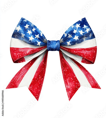 Patriotic Bow: A vibrant bow, adorned with the iconic colors and symbols of the United States flag, symbolizing patriotism, unity, and national pride.