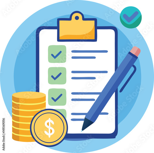 Financial planning and budgeting concept with checklist and dollar sign illustration