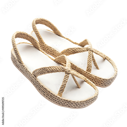 Classic Espadrille Inspired Sandals with a Natural Rope Sole Isolated on Transparent Background