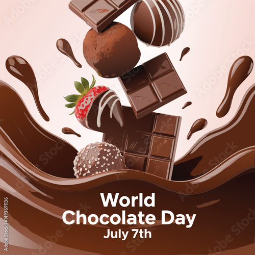 World chocolate day celebration post with chocolates and text design chocolate day greeting post.