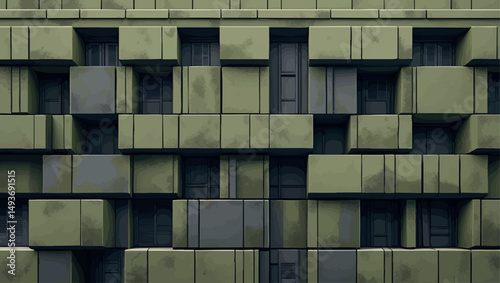 Unequal grid brutalism. Vector brutalist layout with olive-charcoal contrast and harsh balance.