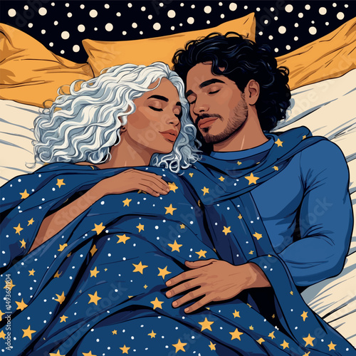 Under the stars vector. Intimate love under open sky.