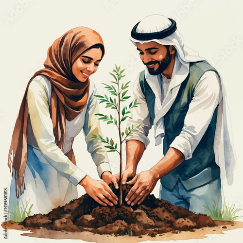 Planting future vector. Interracial love growing roots.