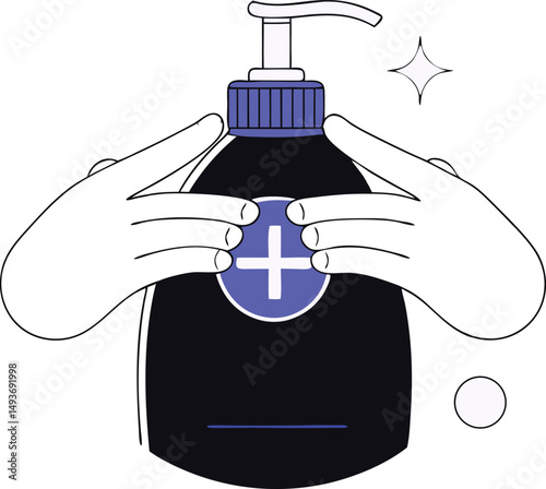 Hand sanitizer icon with plus symbol minimalist vector design illustration