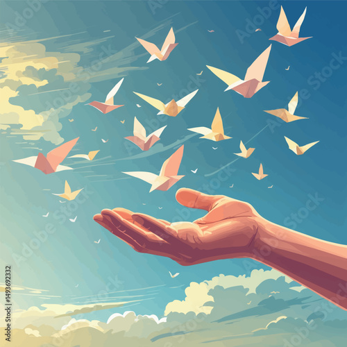 Letting go vector. Emotional release and freedom concept.
