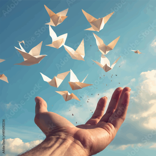 Letting go vector. Emotional release and freedom concept.