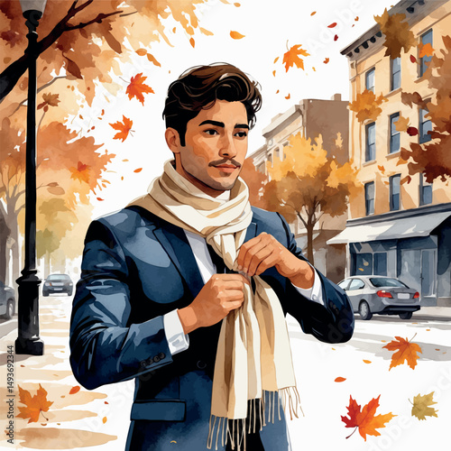 Tying scarf vector. Intimate gesture of love and care.