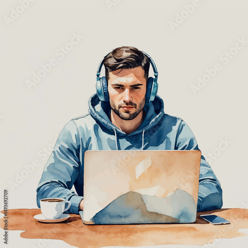 Remote work vector. Modern lifestyle with focus and flow.