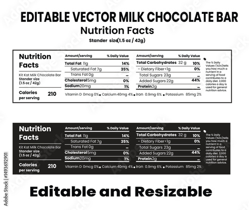 milk chocolate bar nutrition  facts ,database template design with vector, supplement facts, nutrition facts label, nutrition label, nutritional value, healthy food facts, nutrition information panel.
