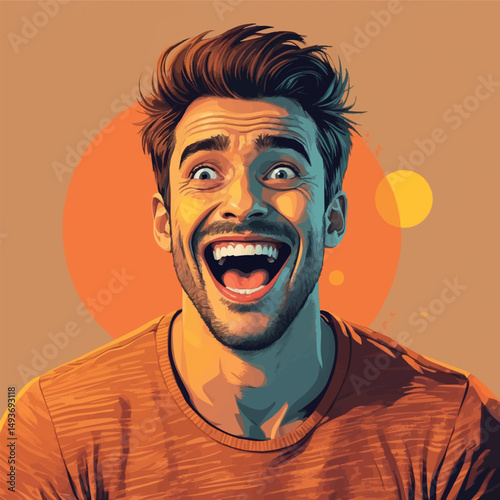 Surprised laughter portrait. Watercolor joy with expressive realism.