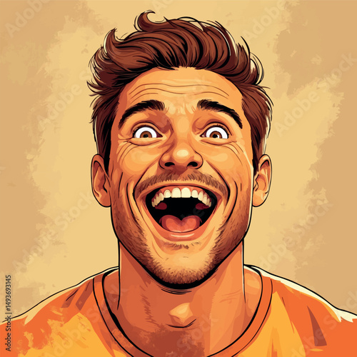Surprised laughter portrait. Watercolor joy with expressive realism.
