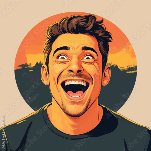Surprised laughter portrait. Watercolor joy with expressive realism.