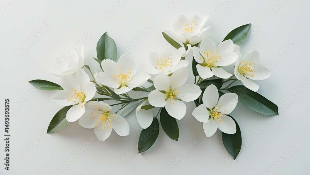 Obraz premium White Background with Isolated Fresh Flowers of Orange Tree in Bloom