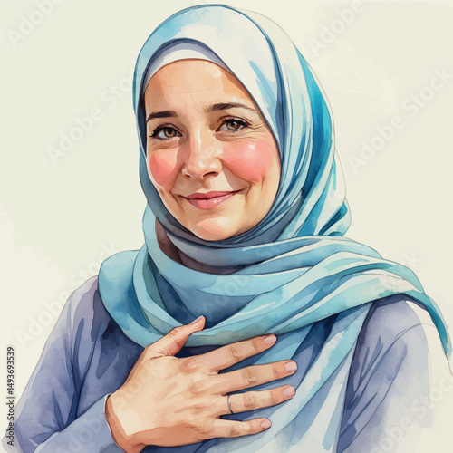 Emotional woman in hijab. Watercolor portrait with grace and heart.