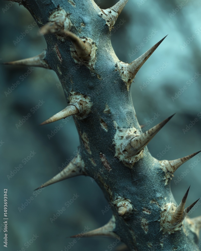 Fototapeta premium Plant stem with thorns in closeup hyperrealistic rendering