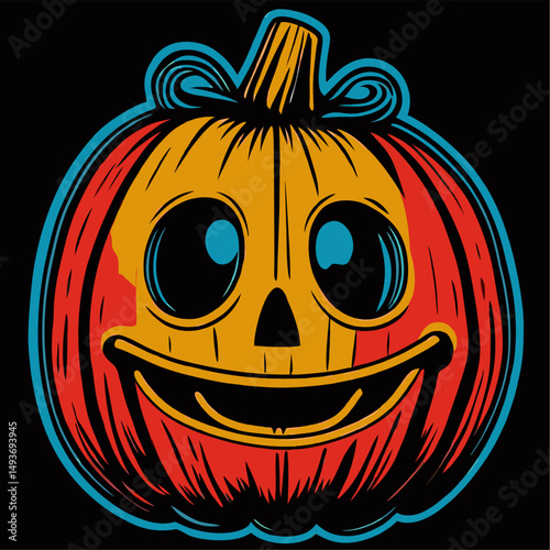 Retro style happy halloween pumpkin illustration design