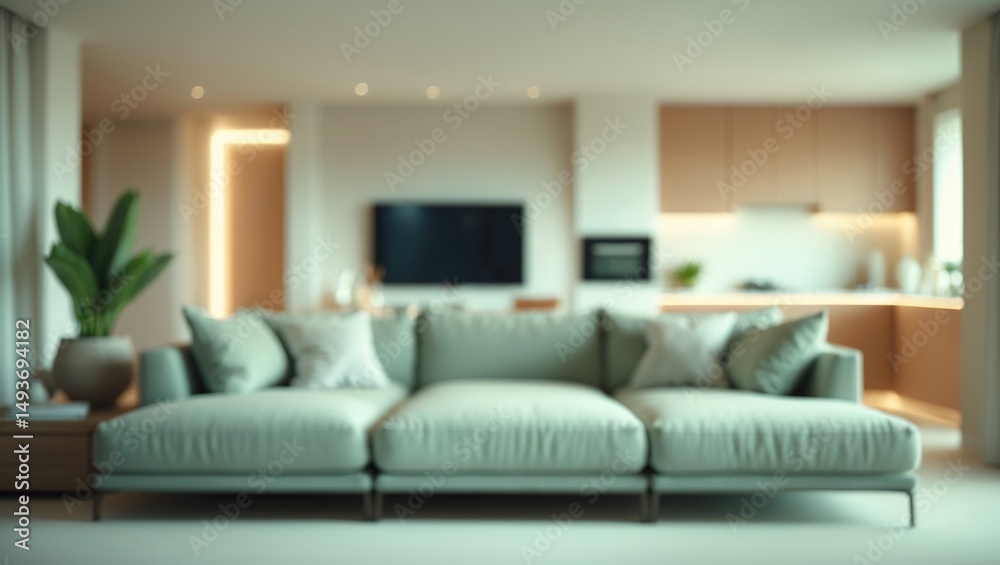 Fototapeta premium Wide-angle view of relaxed ambiance in modern living room