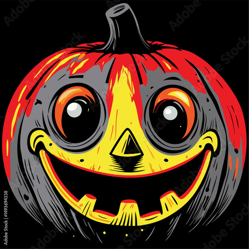 Cute cartoon halloween pumpkin with big eyes and wide grin