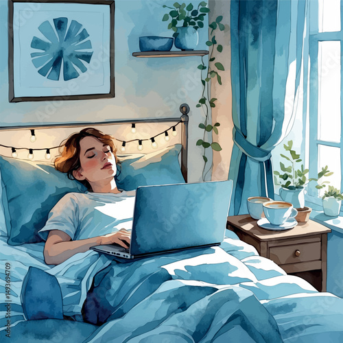Late night workflow vector. Cozy lifestyle with comfort and focus.