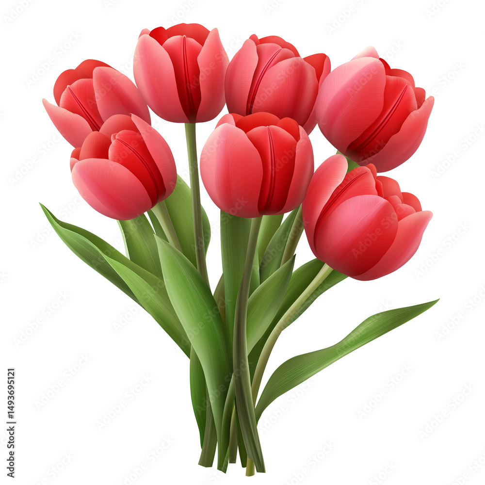 Fototapeta premium Beautiful bouquet of red tulips arranged. PNG image, transparent background