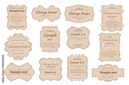 Vintage labels. Different decorative frames with text, romantic retro emblems, filigree borders, calligraphic curls, swirls, bends. Classic elegant cards splendid vector isolated set