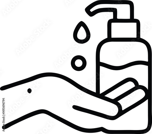 Silhouette of a hand cleaning hands with disinfectant spray for hygiene purposes.
