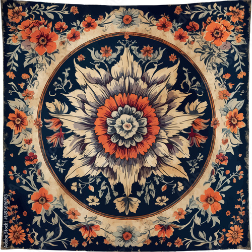 Gothic tapestry vector. Ornamental wall textile with arcane design.
