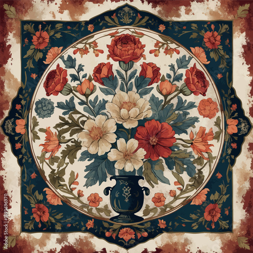 Gothic tapestry vector. Ornamental wall textile with arcane design.