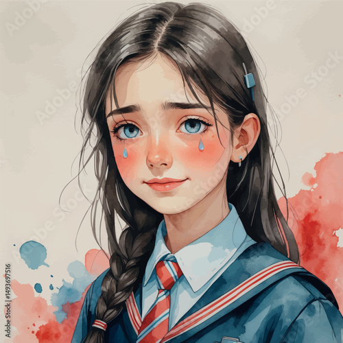 Emotional teen portrait. Watercolor youth with layered emotion.