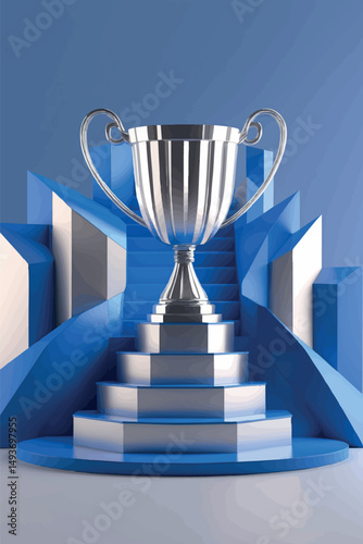 Award-Winning Success - Trophy Cup with Ascending Staircase, Achievement and Recognition Concept