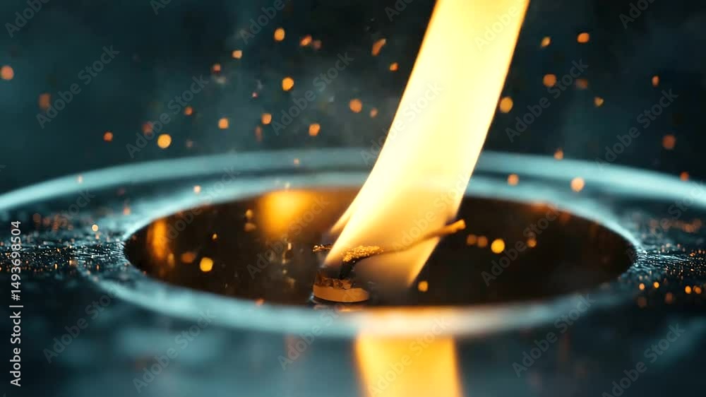 Macro focus on the heart of a gas flame as it curls around the metal burner head, tiny flickers and shadows creating a dynamic interplay of light and heat, symbolic of household en