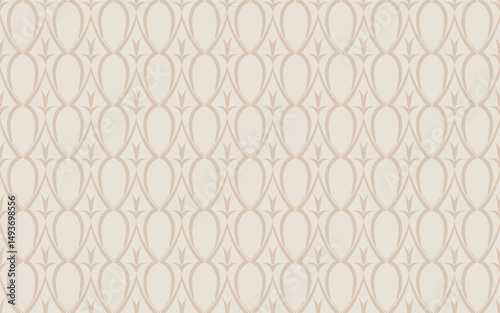 Geometric seamless pattern with stylized floral motif. Beige background in classic damask or Art Nouveau style for textiles, wallpaper, or stationery
