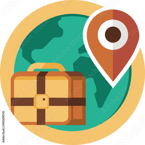 Travel concept illustration featuring suitcase location marker and global map design