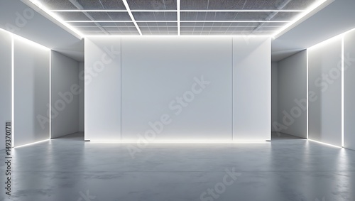 Modern Minimalist Interior Design Bright White Room with LED Lighting and Concrete Floor
