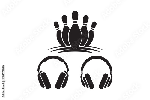 Bowling and Headphones Silhouette Icon Sports and Music Graphic Design