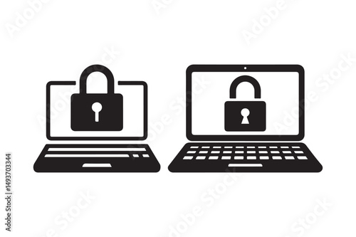 Laptop Security Lock Icon SVG Cyber Protection Clipart for Digital and Print Use