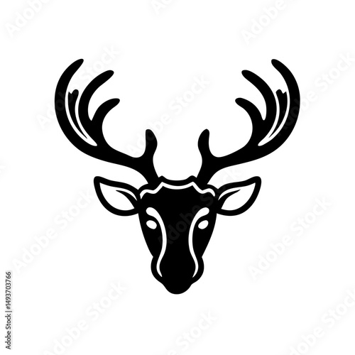 Deer Skull with Antlers  Horns Silhouette Vector Illustration 