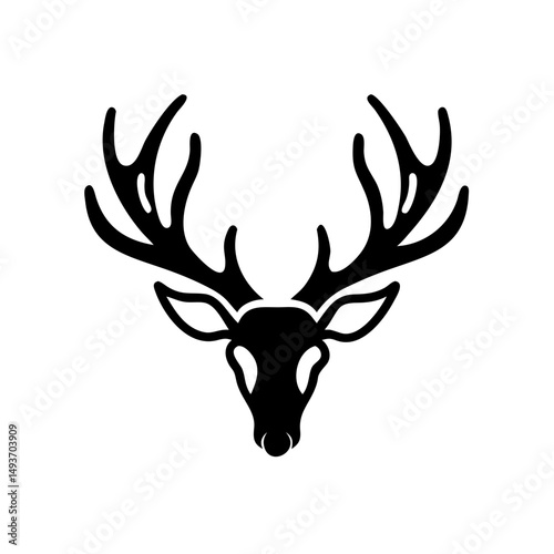 Deer Skull with Antlers  Horns Silhouette Vector Illustration 