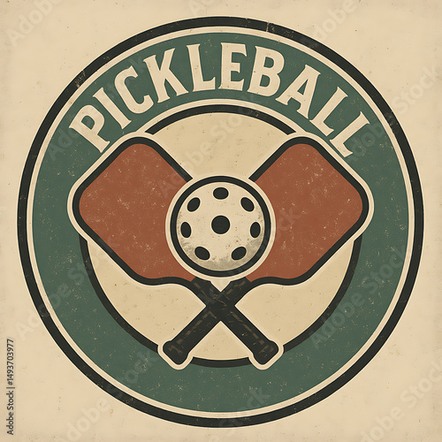 Retro Pickleball Icon with Vintage Paddles and Ball