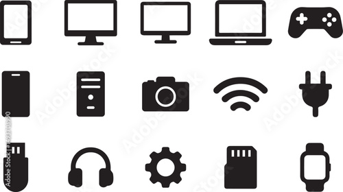 Electronic device silhouette set – modern gadgets and technology symbols