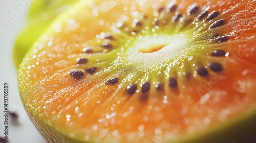 Close-up of a vibrant orange-hued kiwi slice photo