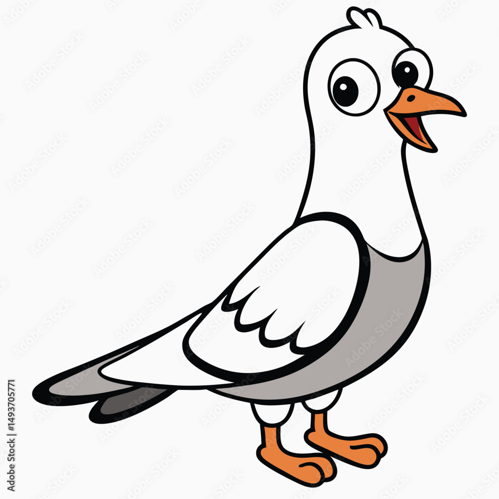 Obraz premium The happy pigeon cartoon standing confidently displays its white and grey plumage joyfully