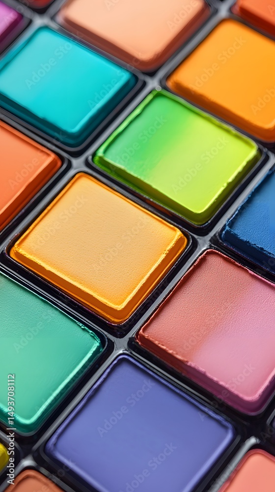Vibrant Gouache Paint Palette Close Up Vibrant Gouache Paint Palette Close Up