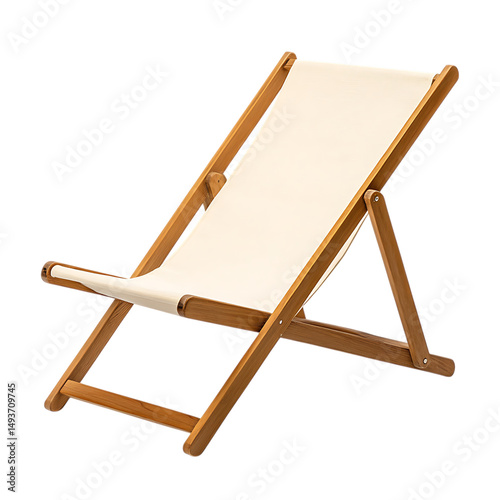 Elegant Foldable Wooden Beach Chair with a Refined Isolated on Transparent Background