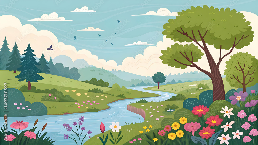 Fototapeta premium Landscape nature vector illustration 