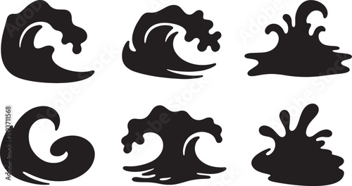 Wave shapes collection Set of sea wave logo in black Water wave icons