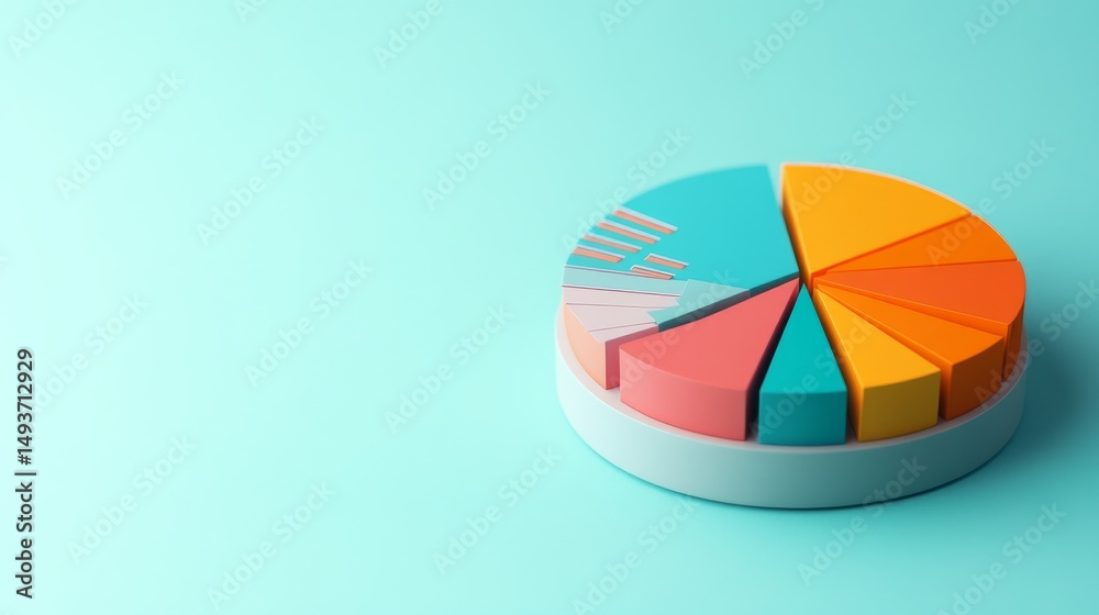 Fototapeta premium 3D Pie Chart on Teal Background, Finance ,Statistics