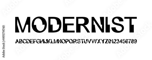 Modernist geometric font with uppercase letters and numbers